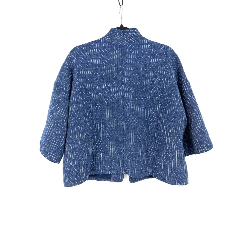 J. Jill Womens L Petite Blue Geometric Textured Open Front Elements Jacket - Picture 4 of 6